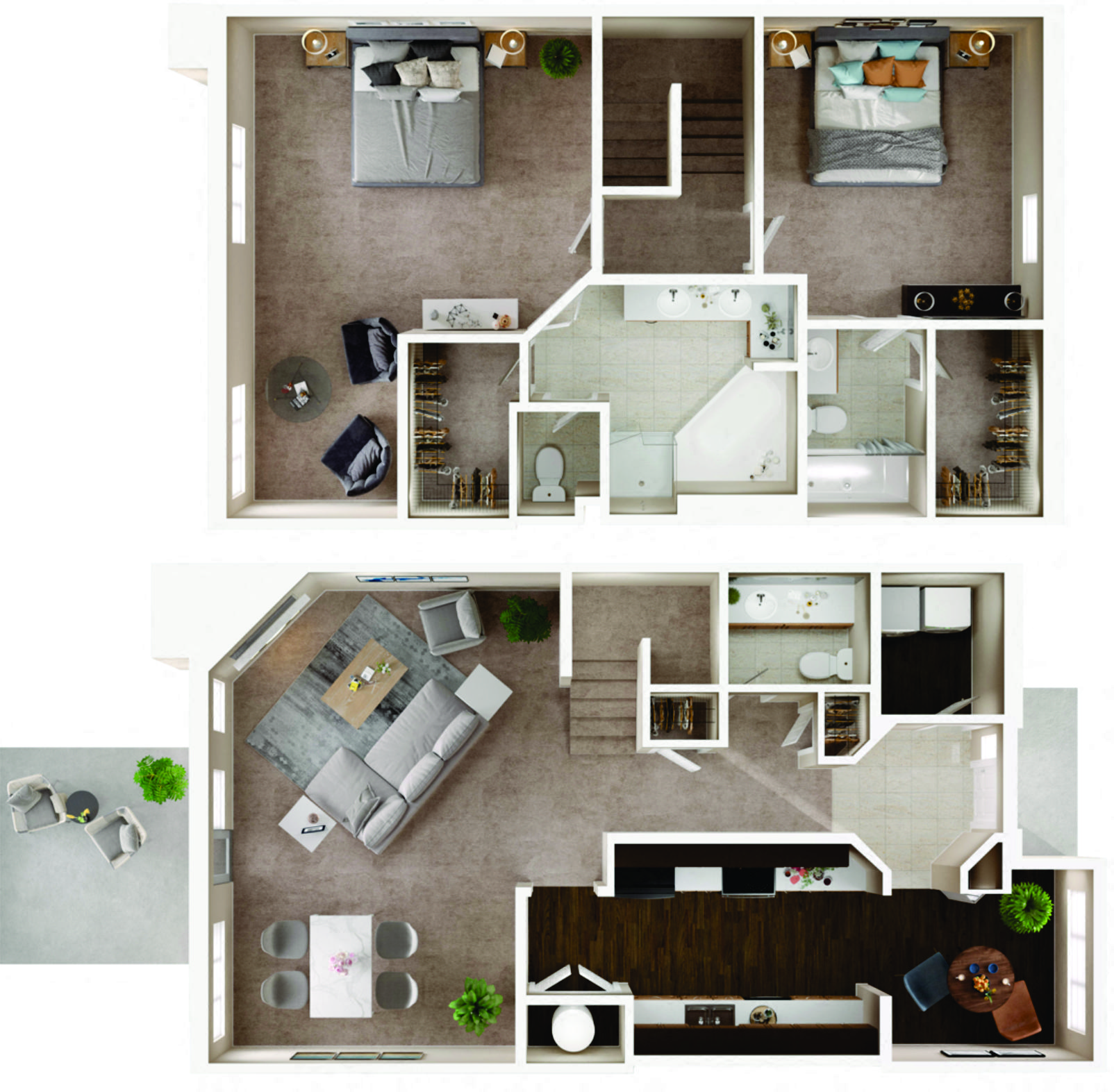 Floor plan for 2 beds, 2.5 baths, 1745 sqft